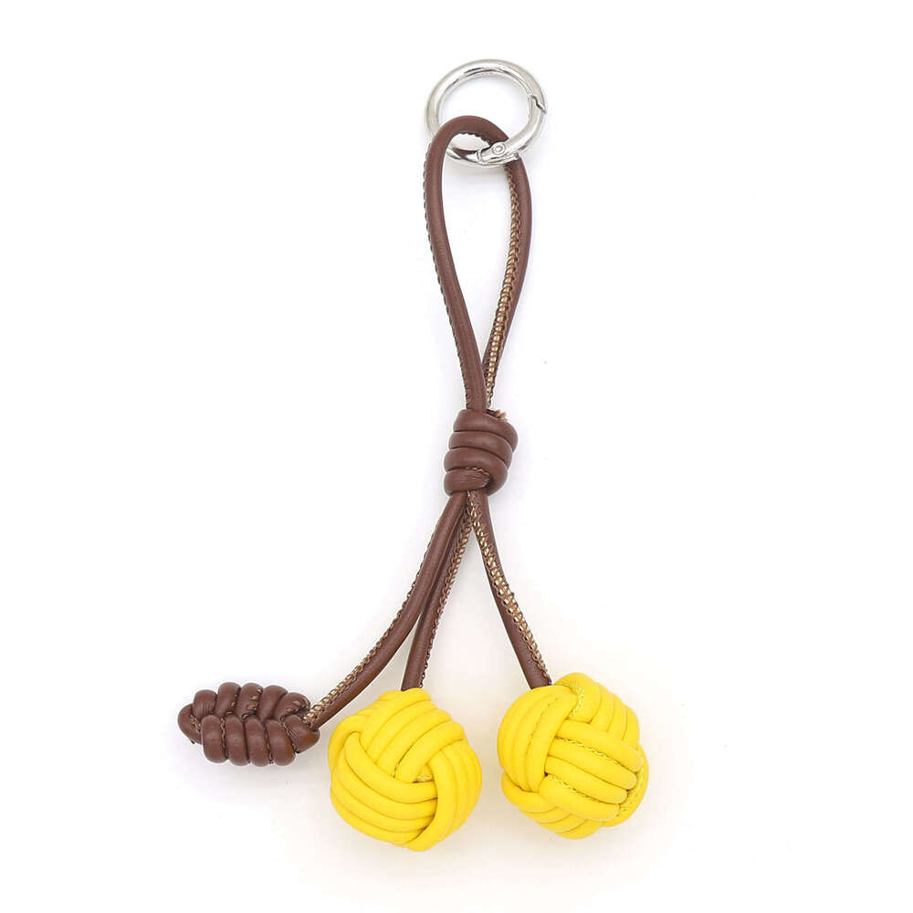 Purely Handmade DIY Color-Block Miu Style Woven Cherry PU Leather Double Ball Bag Pendant Keychain Accessory