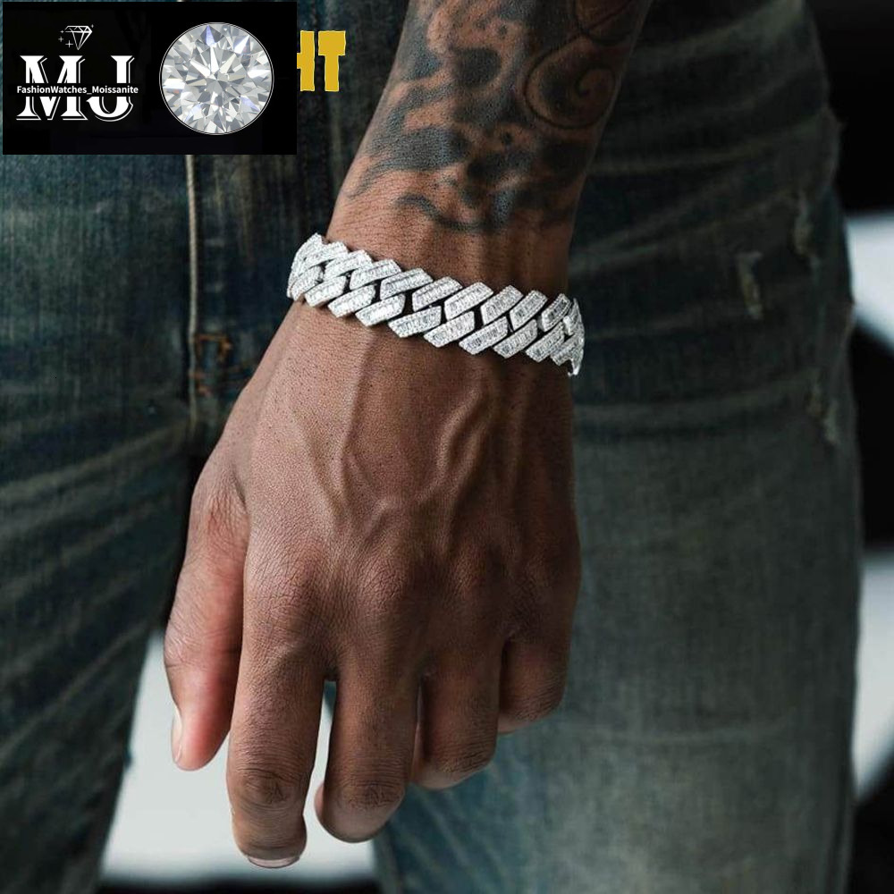 Charm Bracelets Iced Out Cuban k Bracelet For Men Prong Setting CZ Cubic Zirconia Two Tone Color Chain Bangle Hip Hop Jewelry 230815