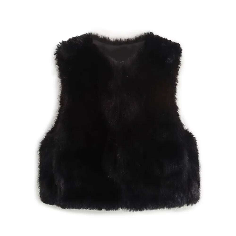 Pb&Za2024 Autumn New Women's Clothing Temperament Commuting Loose Round Neck Artificial Fur Effect Sleeveless Vest