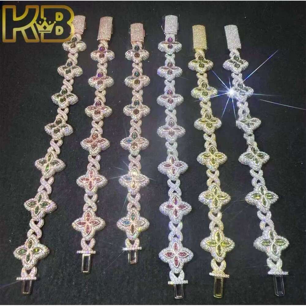 New Design Iced Out Colors Cuban Link Chain Sterling Sier Moissanite 15mm Bracelets Hip Hop Jewelry