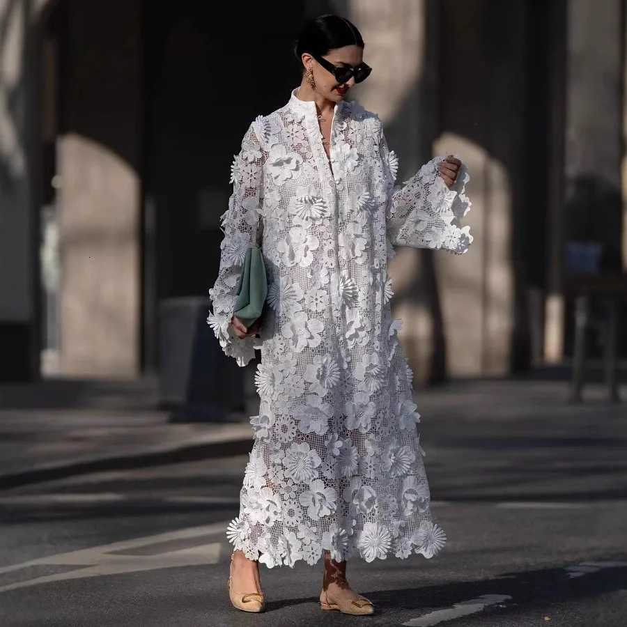 Womens Dress Handmade 3D Embroidered Hollow Design Dress Pure White Dress Elegant Evening Dress Commuter Dress Z250728