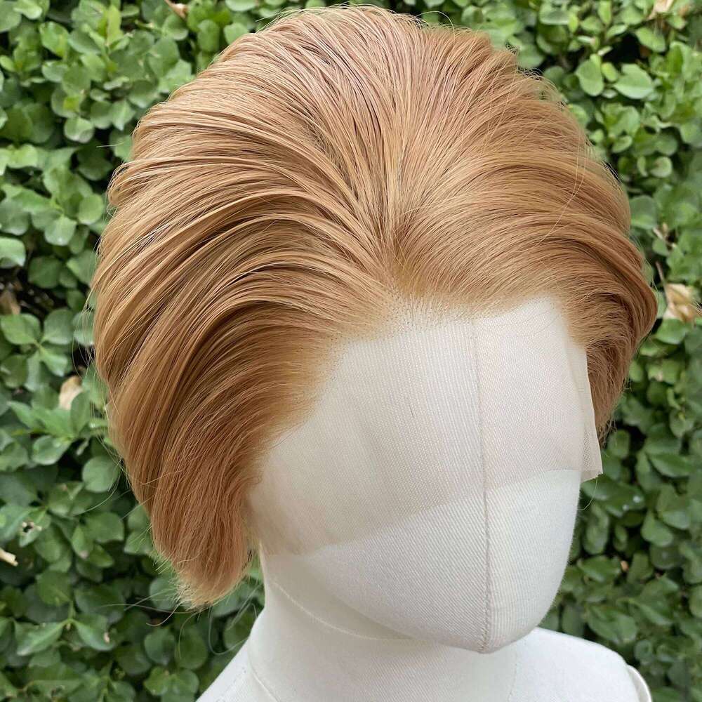 Short Bob Cut Cosplay For Men Human Hair Honey Brown Women Free Part Wig Glueless Synthetic Lace Front Wigs Natural Hairline 150%