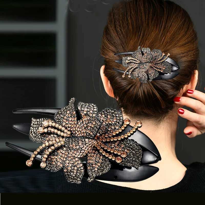 Double Flower Rhinestone Duckbill Hair Claws Clips Hairpins For Girls Women Fashion Hair Grip Barrettes Ponytail Hair Accessories Z250729