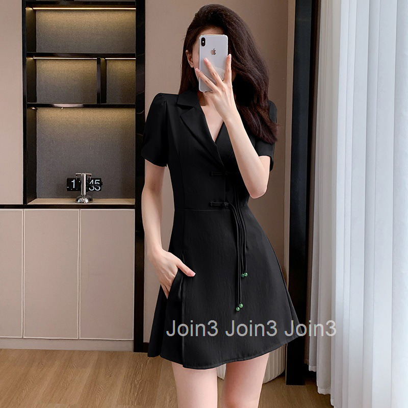 Summer Socialite Style National Style Shorts Set Womens Button Short Sleeve Top Blazer Dress Set