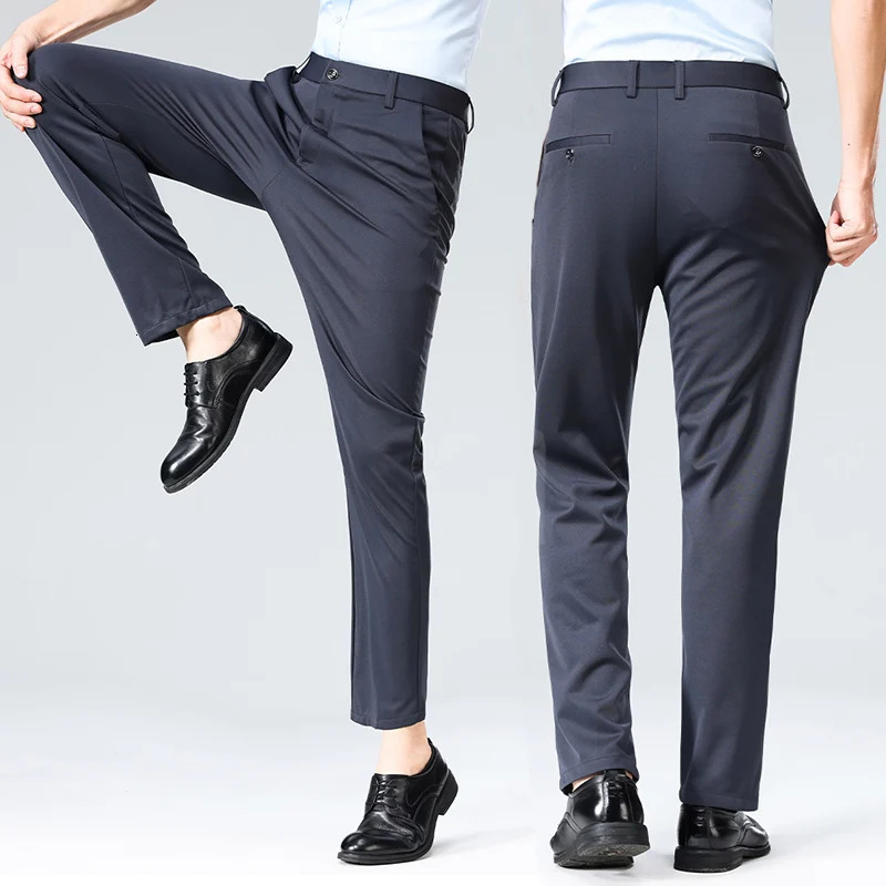 2942 Mens Summer Pants Thin Straight Stretch Casual with No Trace Ironing Fabric Silky and Cool Feeling 250717