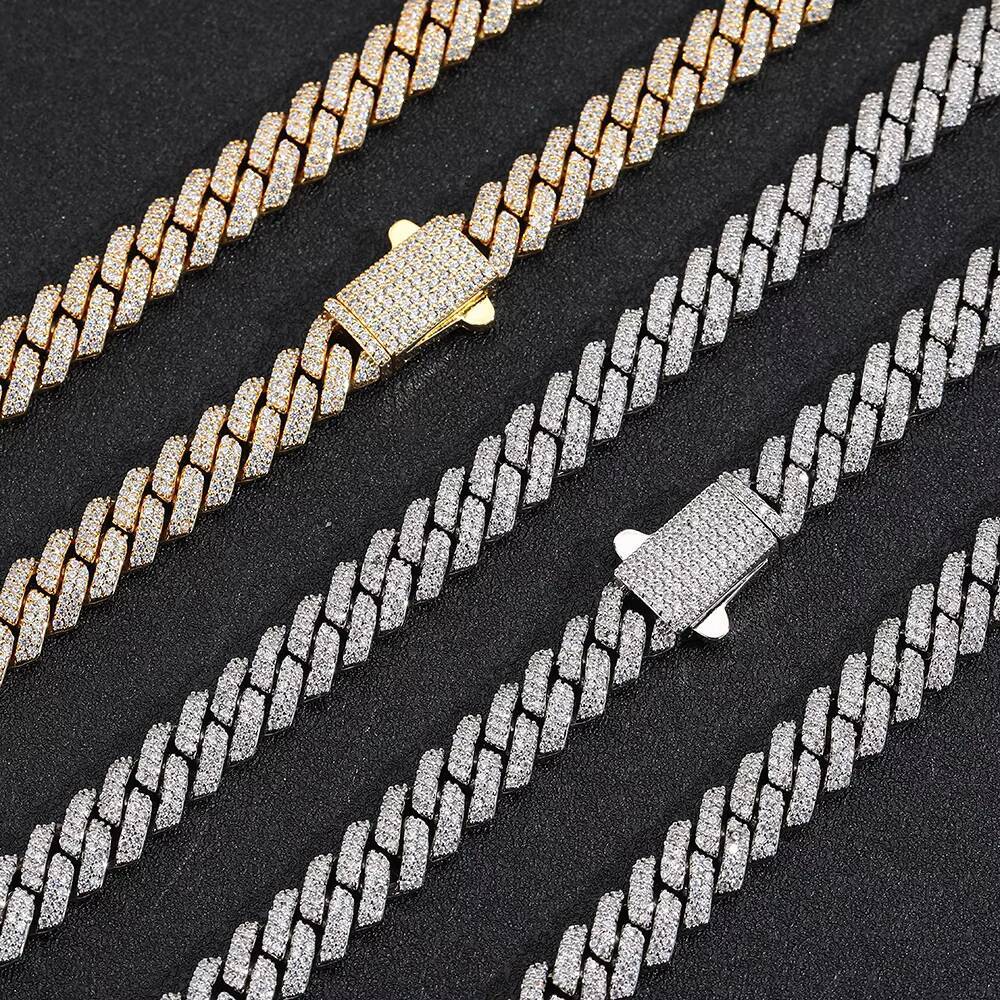 NUOYA Hip Hop Fashion Jewelry 8mm Custom Iced Out Diamond Cuban Chain 18K Gold Plated Prong Cuban Link Chain Necklace
