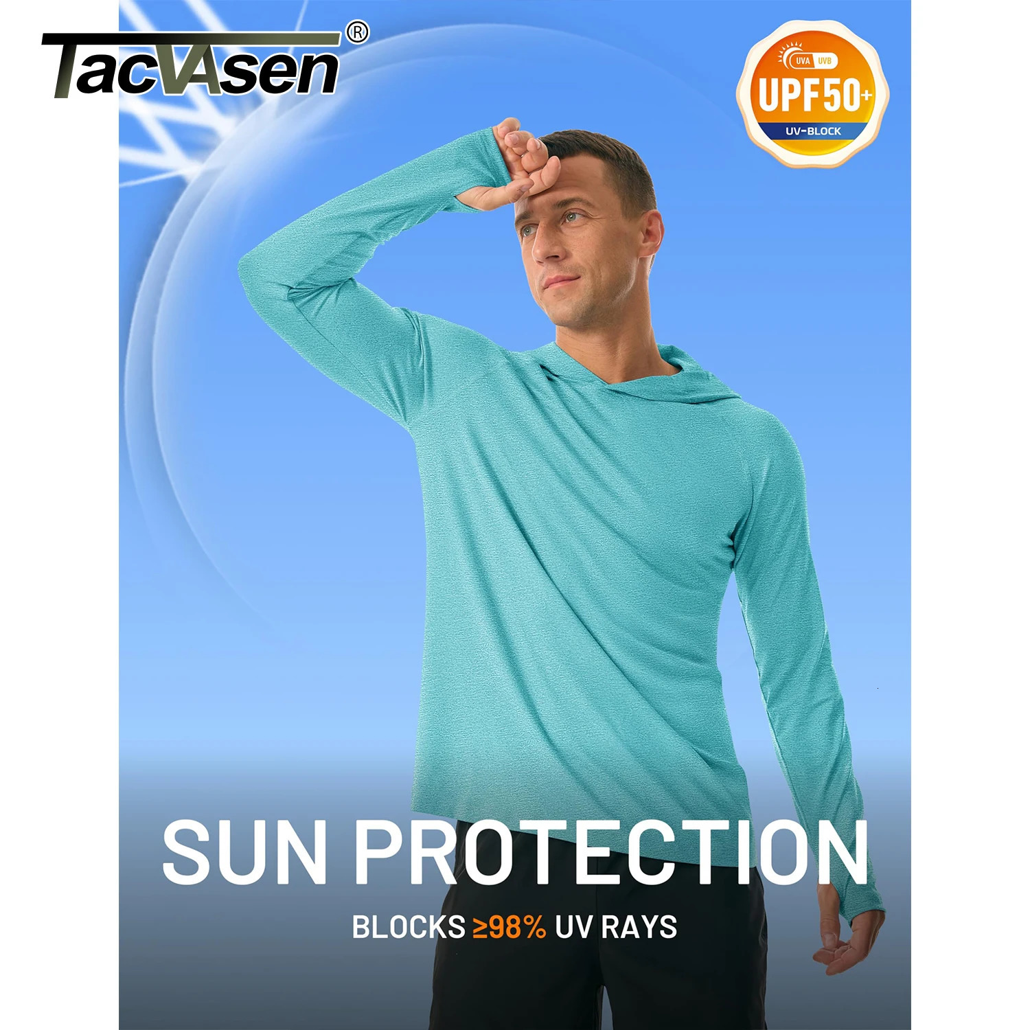 50 Sun Protection Hoodie Shirts Mens Long Sleeve T-shirts Lightweight Quick Dry Pullovers Swim Fishing Tee Tops 250723