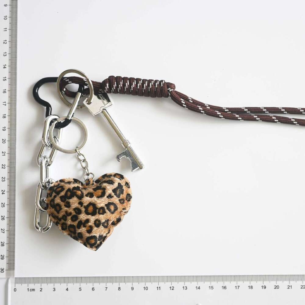 New Braided Rope Keychain Pendant Leopard Heart Versatile Miu Style Bag Accessory Phone Lanyard