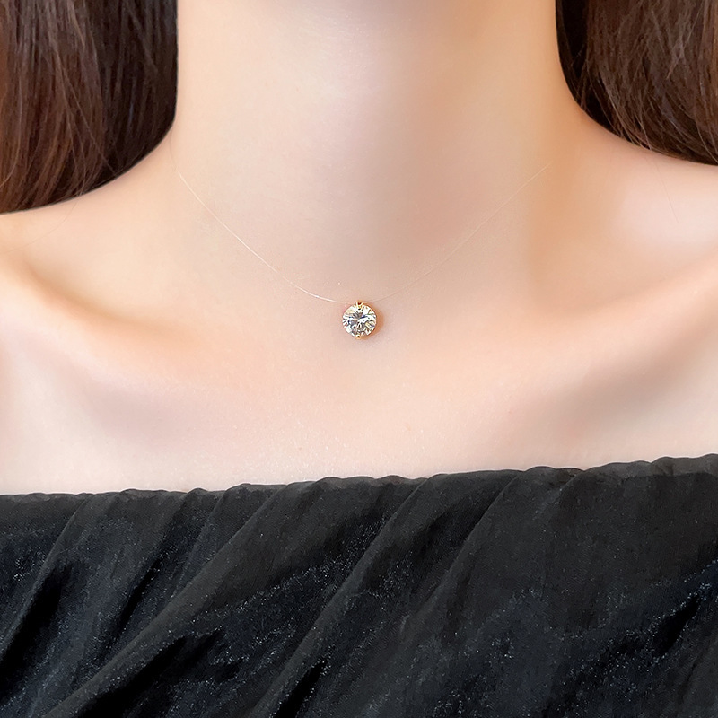Golden Zircon Pendant Invisible Fishing Line Necklace for Women 2025 New Mermaid Tears Light Niche Collarbone Chain Accessory Jewelry for Women Jewelr
