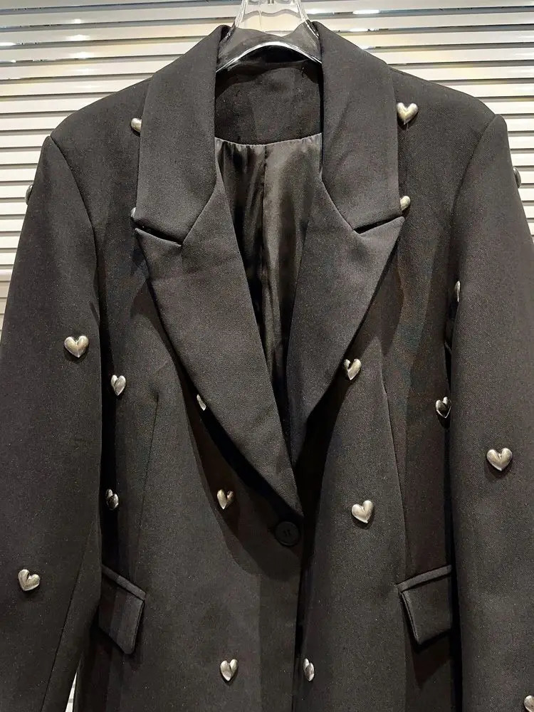 Fashion Heavy Industry Lapels Blazer Women Spring Autumn Casual Korean Ladies Office Suit Coat Temperament Black Tops 250729