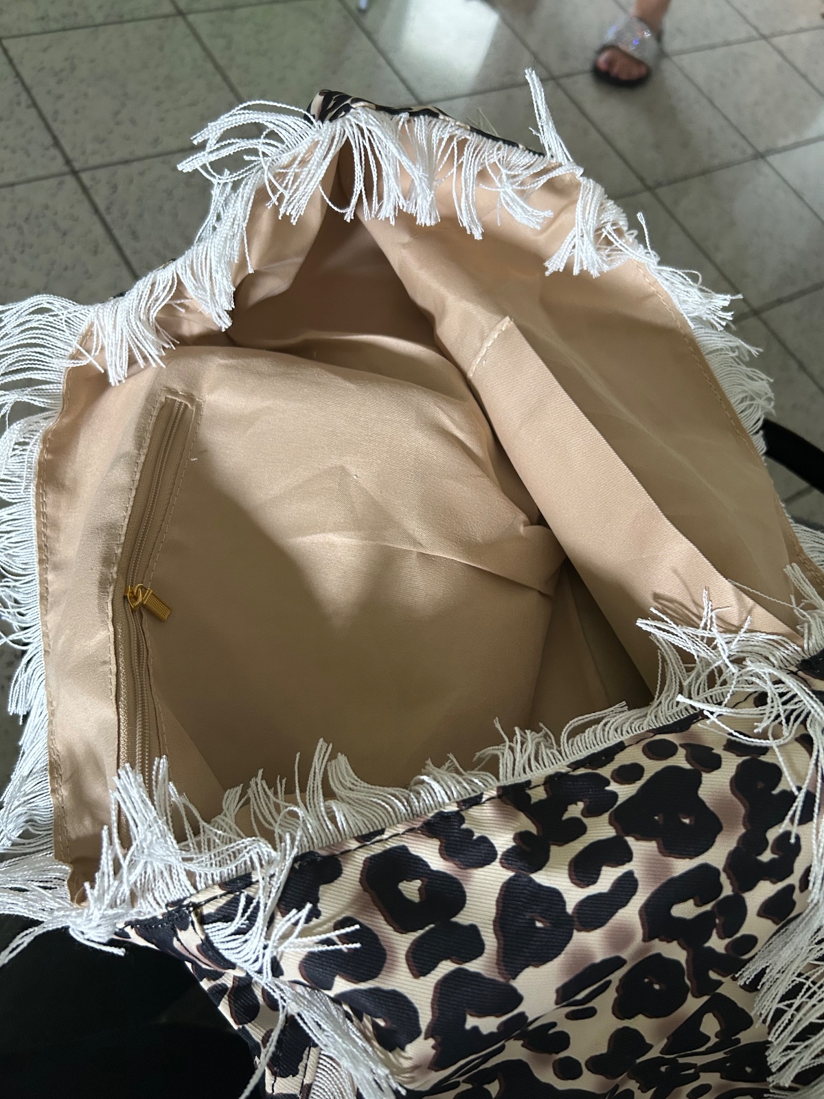 Leopard Pattern Large Capacity Canvas Tassel Handbag Womens Summer Zipper Shoulder Bag 240904