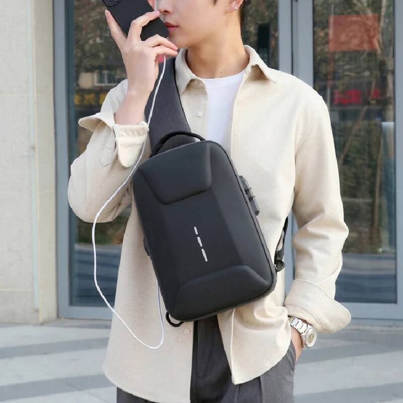 Waterproof Crossbody Fashion Anti-theft Combination Lock Chest Packs With USB Charging Port Travel Storage Shoulder Bag Male high-quality
