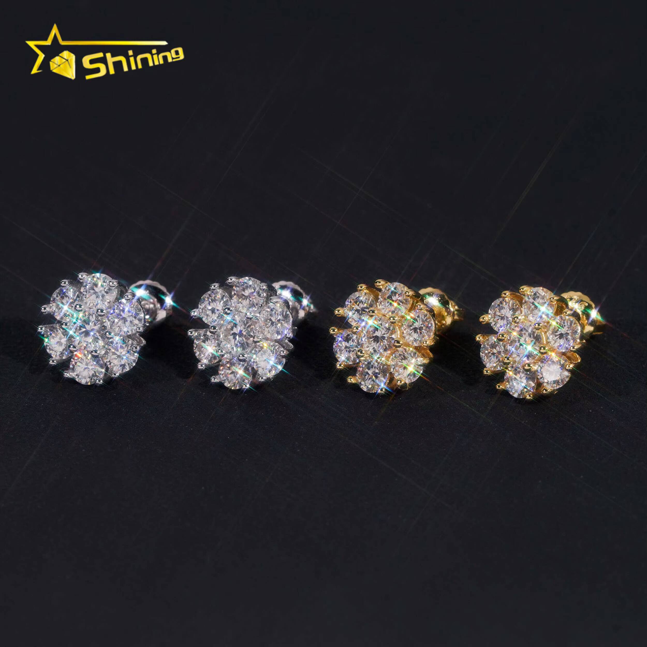 High Quality Fine Jewelry Cluster Earrings Iced Out 925 Sterling Silver 11MM Flower Earrings VVS Moissanite Stud Earrings