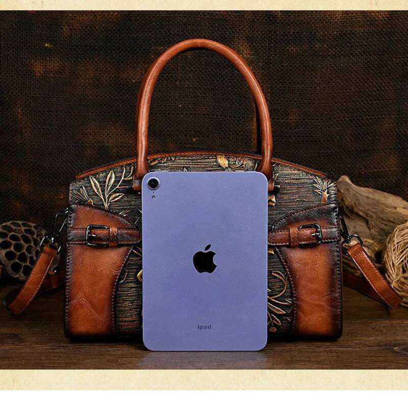 NEW Vintage Leather Handbag for Women Chinese Style Crossbody Floral Print Mother's Day Gift Purse Shoulder Bag