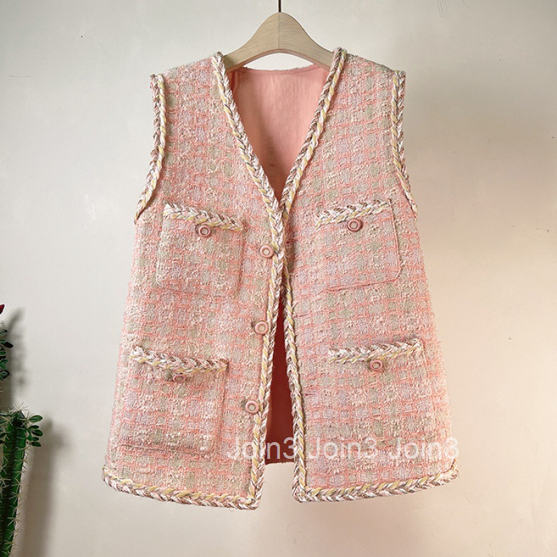 French small fragrance vest coat womens autumn and summer dress Fried Dough Twists editing edge V-neck single breasted vest womens new style