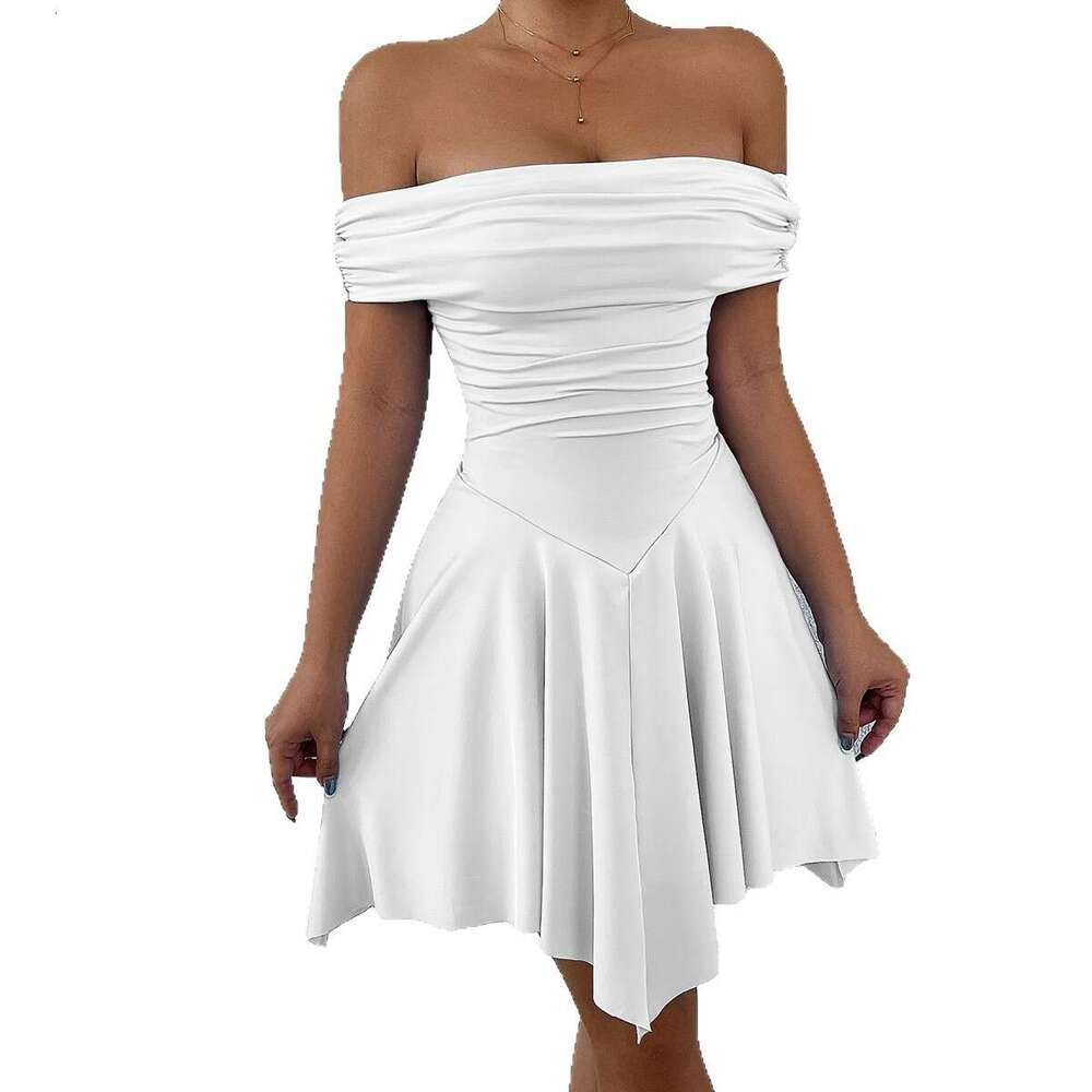 Summer New Women's Off-Shoulder Irregular Strapless Slim Sexy Dress B5
