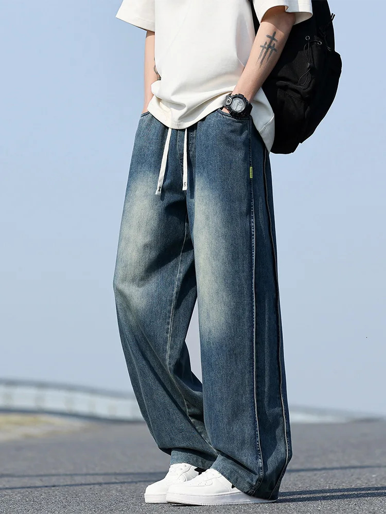 Mens Summer Baggy Jeans Big Size 8XL 7XL 6XL Lightweight Cotton Wide Leg Straight Denim Pants Loose Fit Blue Trousers 250729