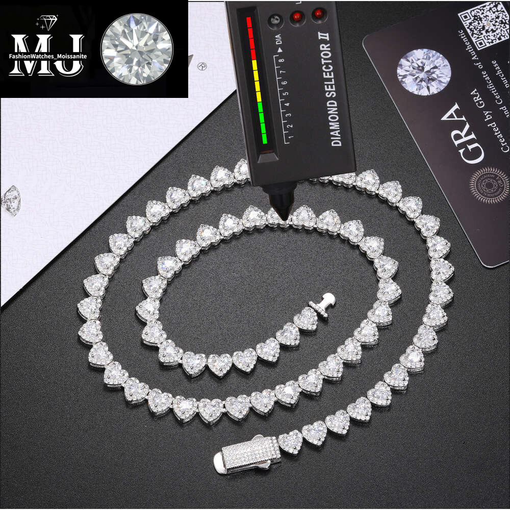 Hip Hop Jewelry Wholesale 7mm Sterg Sier Heart Cut VVS Moissanite Dia Iced Out Tennis Chain Necklace