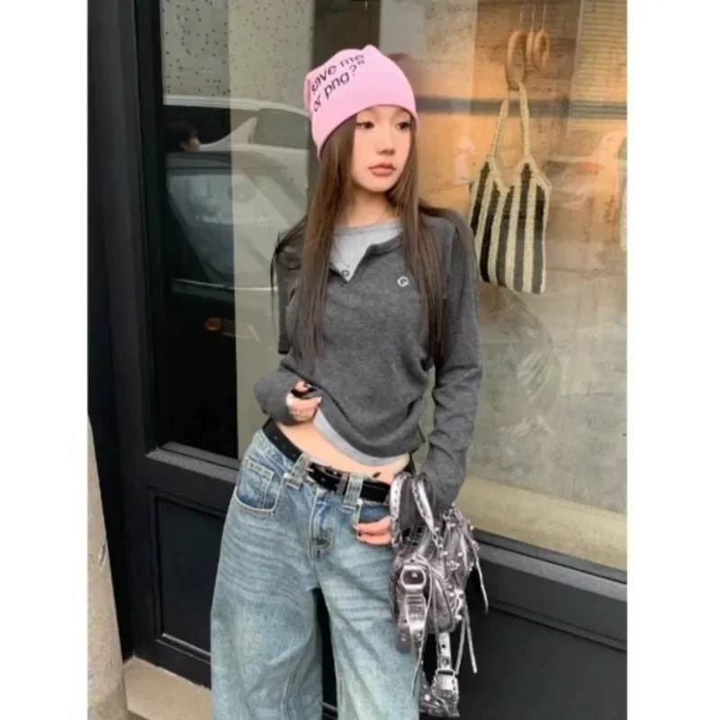 Autumn Winter Long Sleeves Korean Fashion Style O-neck T-shirt for Women Two Items T-shirts Ladies Top Tee Clothes 250725