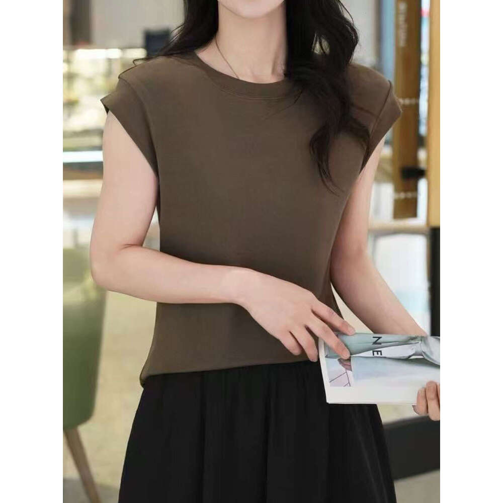 sxzy Short Sleeve T-Shirt Women with Small Flying Sleeves, 2025 New Fashionable Slimming Solid Color Top for Summer