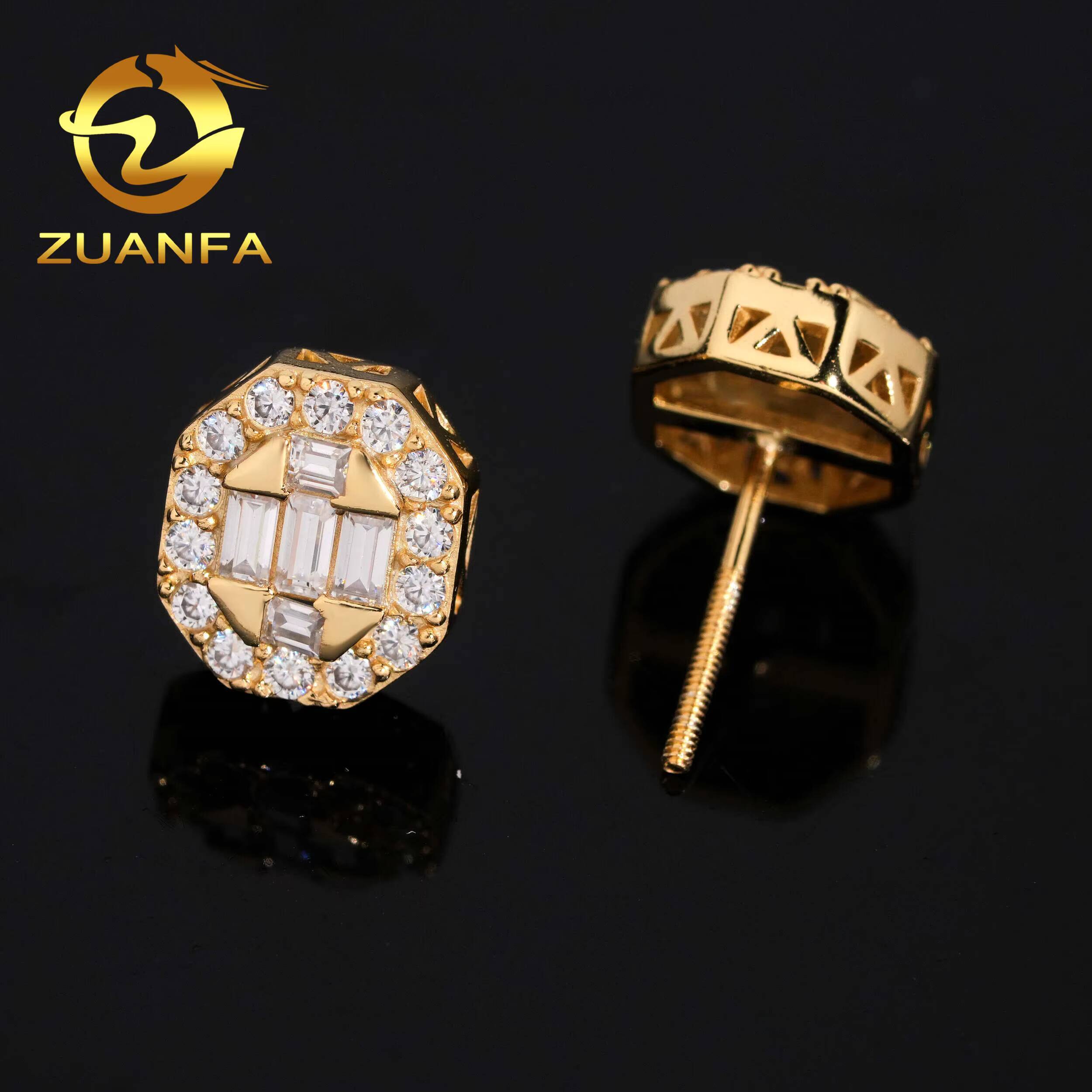Fashion Mens Moissanite Earrings 925 Silver Stud Earrings Iced Out Hip Hop Earrings Moissanite Screw Back