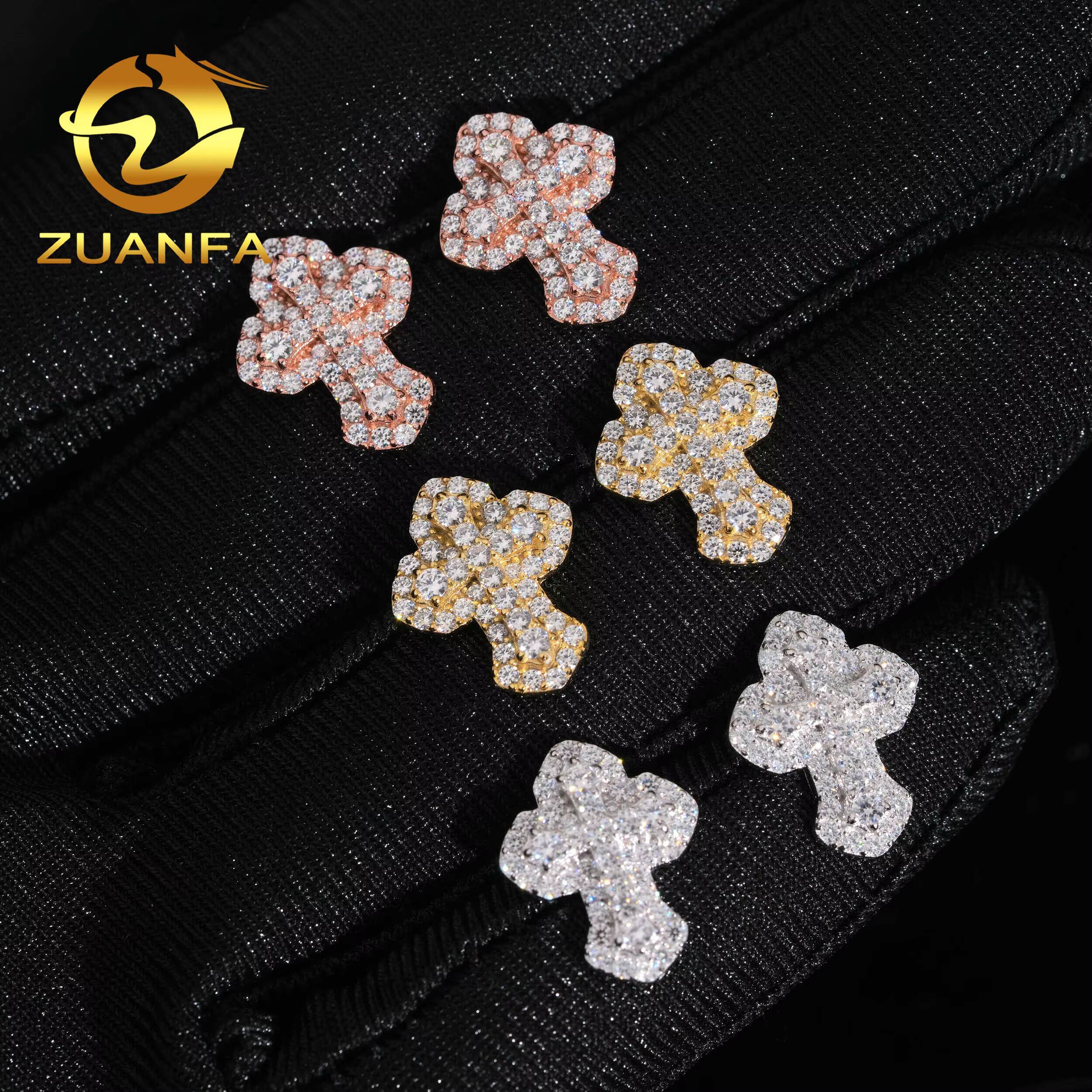 Ready Shipping Iced Out Moissanite Earrings Pass Diamond Tester 925 Silver Cross Diamond Hip Hop Earrings Screw Back Earrings