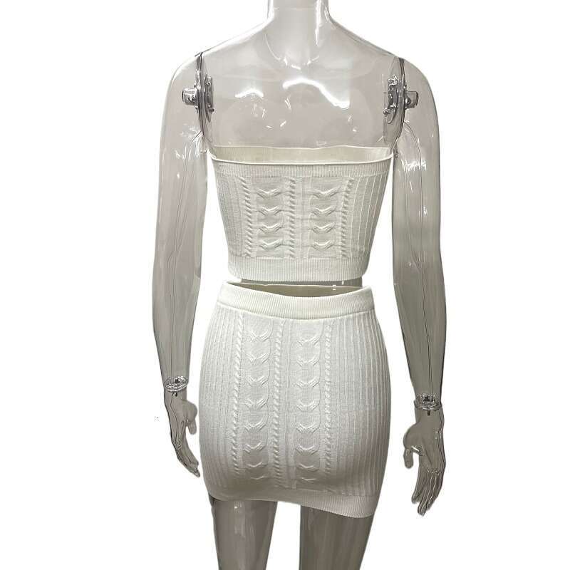 Spring New Fashion Women's Sleeveless Tube Top And Solid Color Bodycon Skirt Set B5