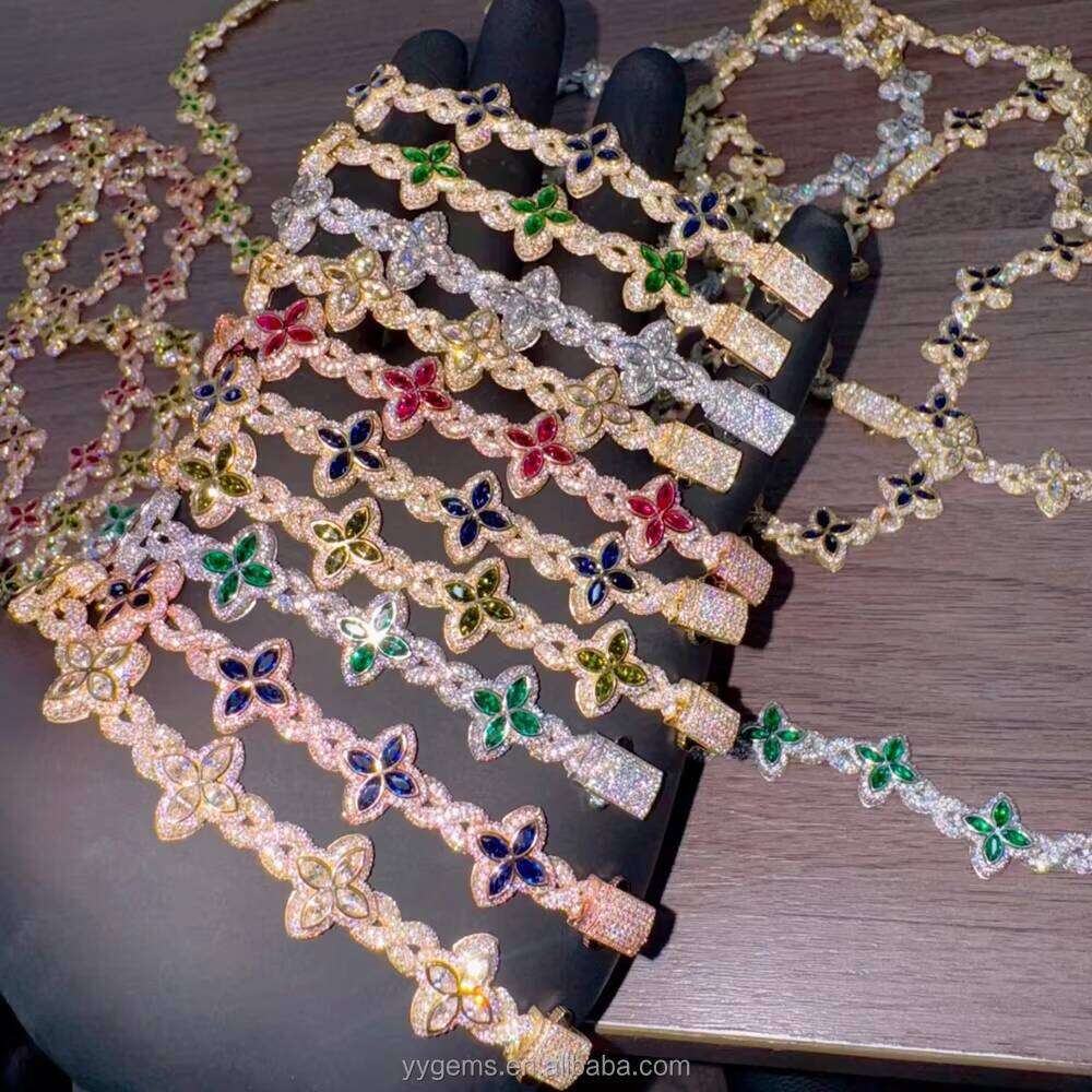 Jewelry Clover Green Dia Sterling Sier Gold Plated Cuban Moissanite Bracelet with GRA Certificate