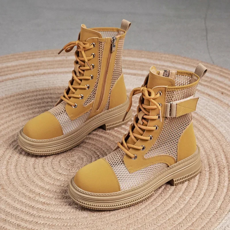 Thick Soled Womens Boots Summer Thin Mesh Hollow Sandals Breathable Short Boots Women Shoes Ladies Shoes Botas De Mujer 250725