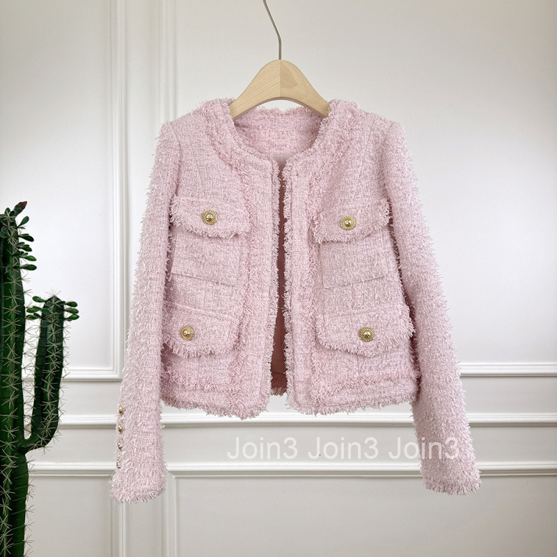 2025 Spring New French Style Short Long Sleeve Coat for Women Gentle Tweed Fringe Elegant Top for Women