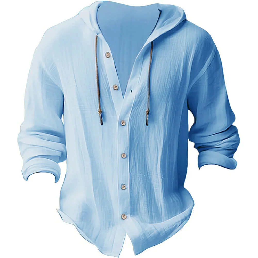Mens Casual Hooded Tshirt Cardigan Cotton Linen Shirts Autumn Lightweight Breathable Vacation Tshirts Tops 250729