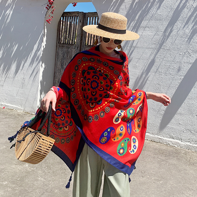 Shawl scarf dual beach sunscreen beach scarf red big scarf female desert travel photo 2025