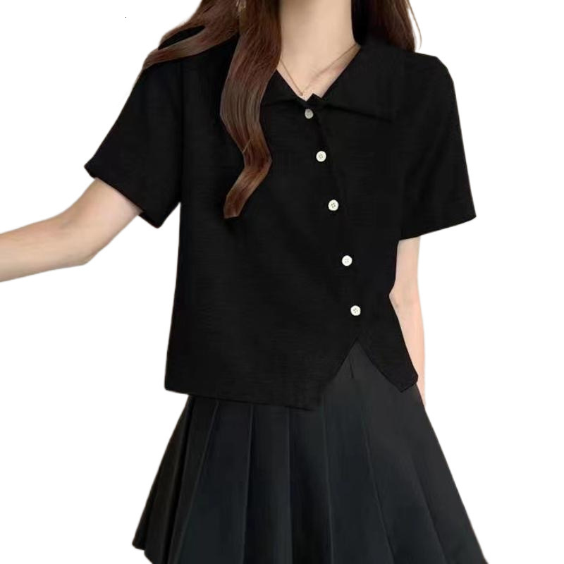 2025 Irregular Short sleeved Women's T-shirt Summer Fashion Slim fit Abdominal Cover Design Sense Regular Shoulder Polo Shirt Casual Fashion New 