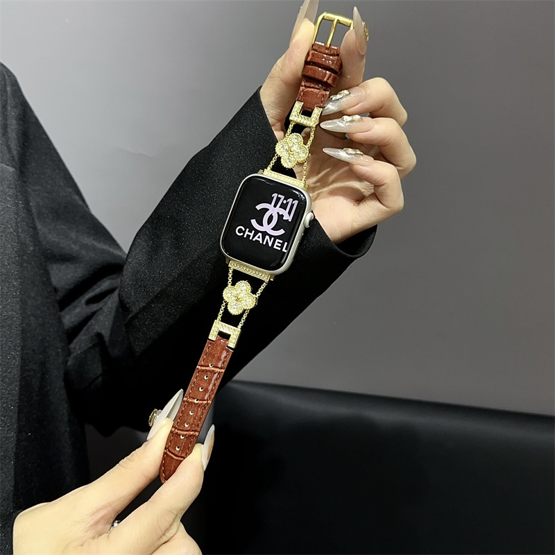 Fashion Clover Designer crocodile skin Leather Watch Straps for apple iwatch 10 9 8 7 6 5 4 Watchband genuine leather Watchbands 38mm/30mm/41mm/42mm/4