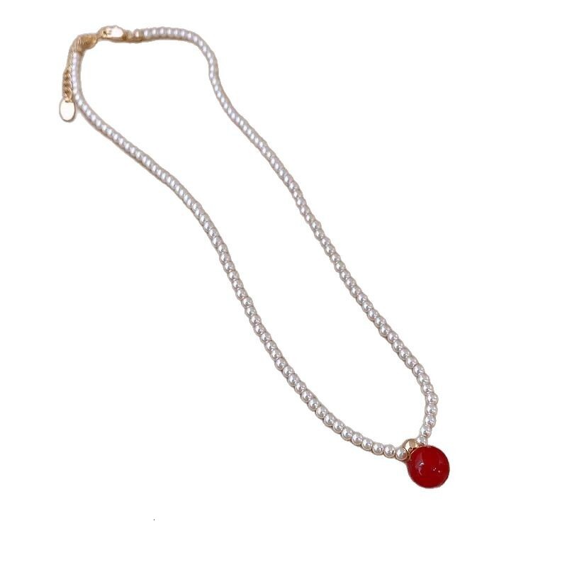 Red Agate Shijia Xiaomi Pearl Necklace Accessories Women's Choker Light Niche 2025 New Pendant Collarbone Chain Jewelry for Women