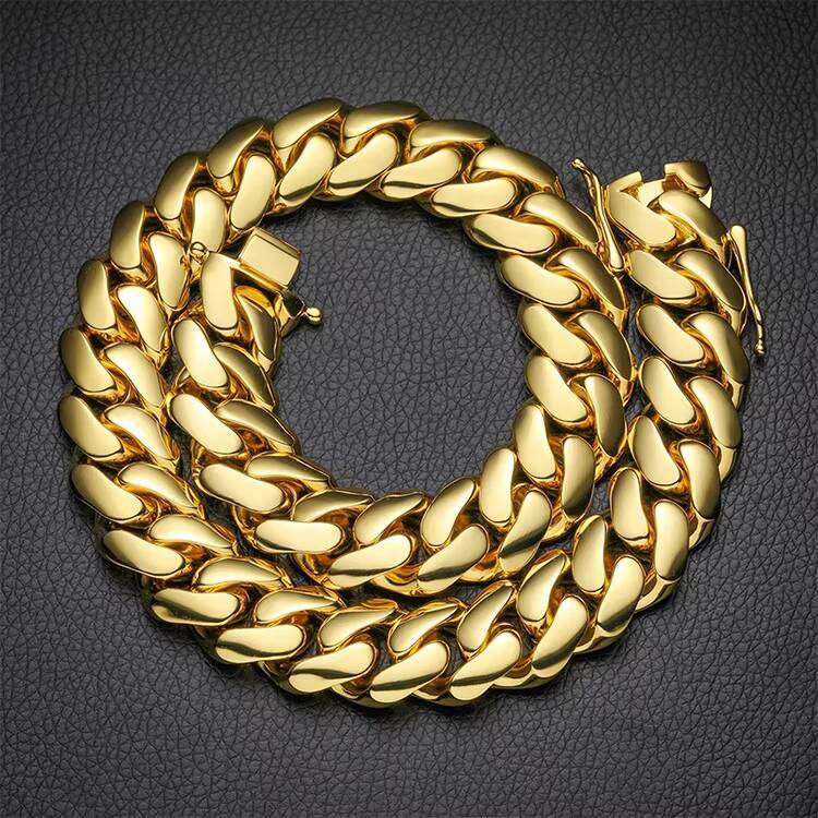 Hot Selling Wholesale 10MM 22MM 18K Gold Plated Stainless Steel Fashion Miamist Big Cuban Link Chain Necklace for Men