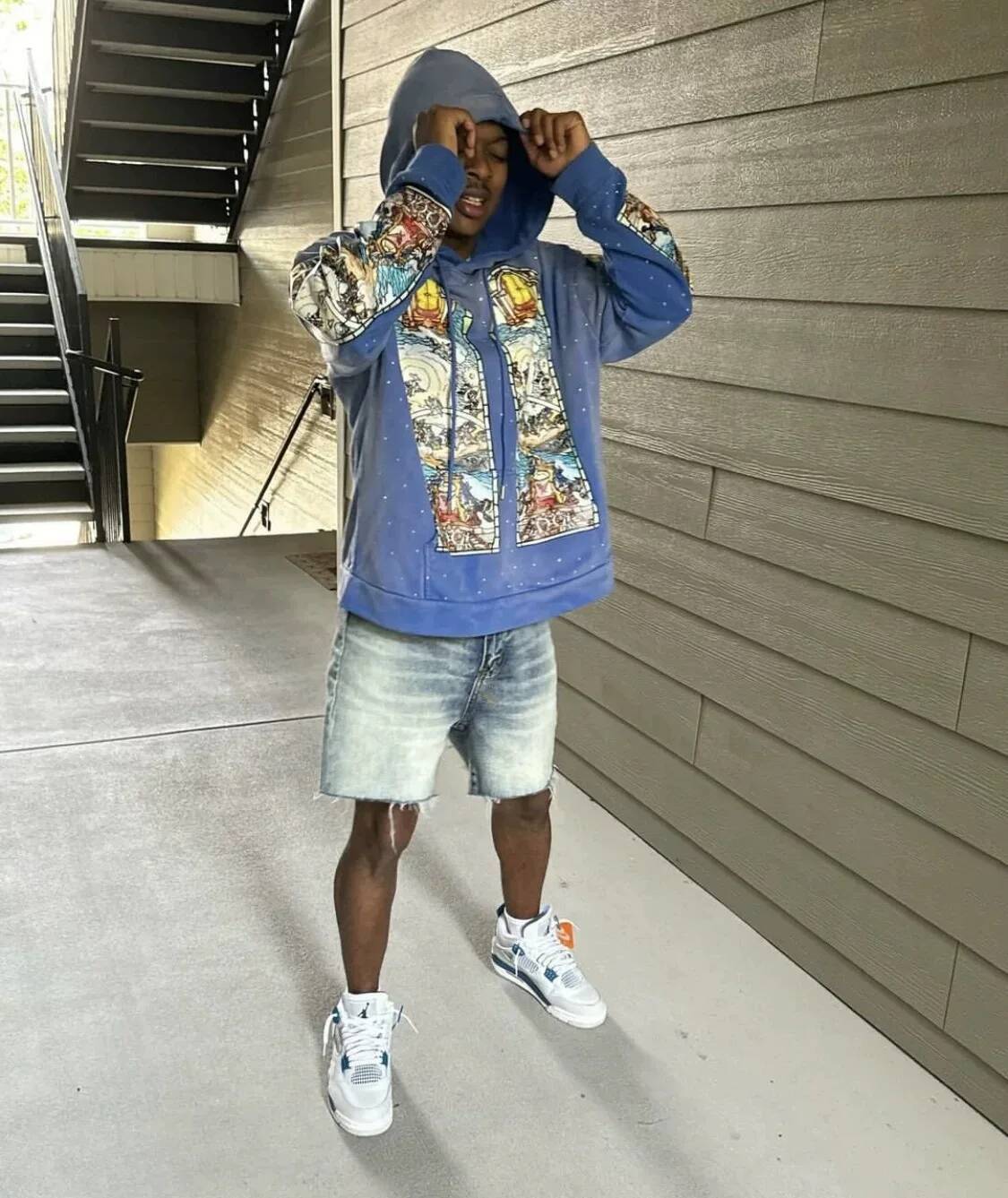 European And American Cartoon Print Plush Flannel Hoodies For Men Retro Distressed Graffiti Dyed Foam Printed Hoodie Y2k Vintage