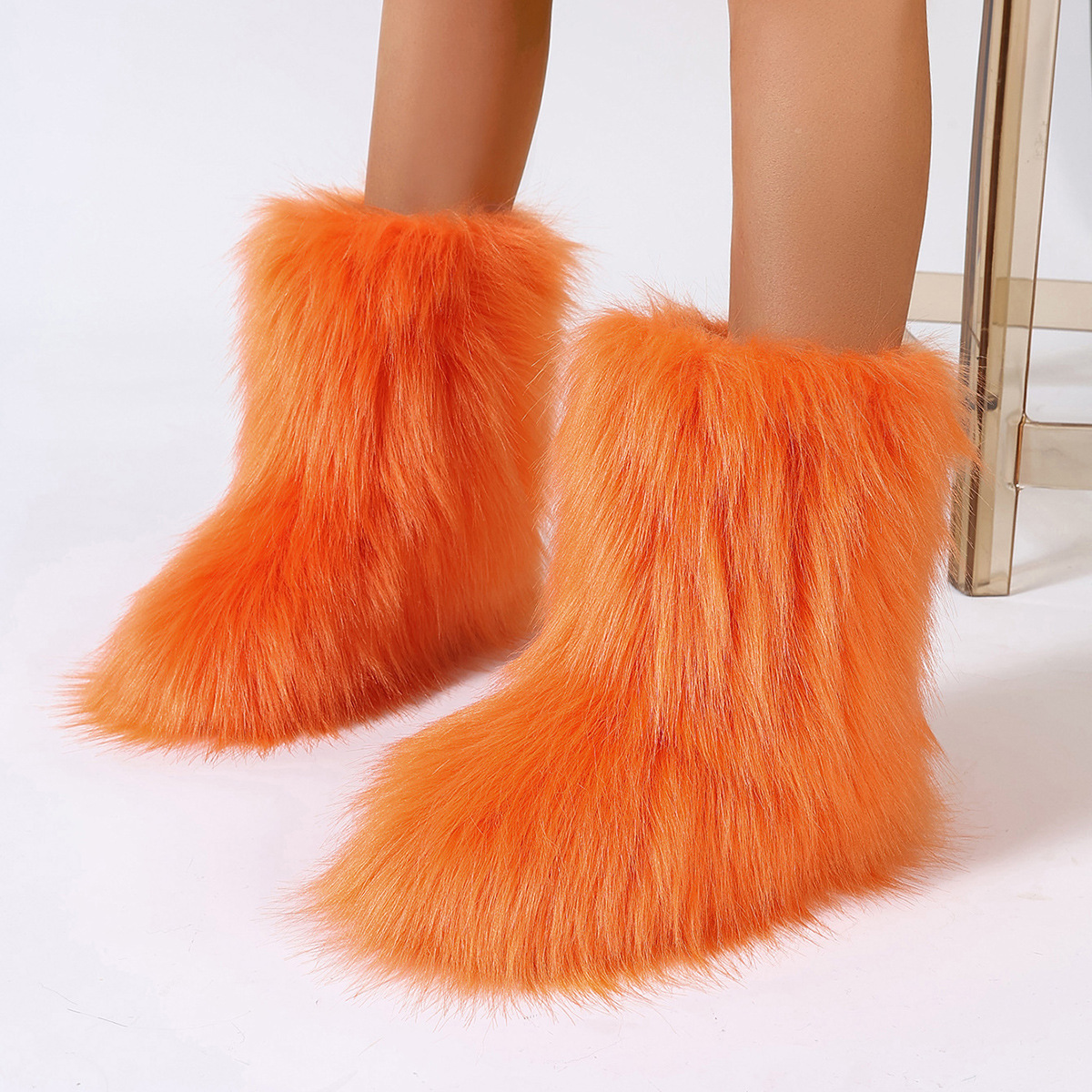 Hot Girl y2k Furry Boots Women's winter warm and fashionable boots mid-calf boots Large size thick soled snow boots