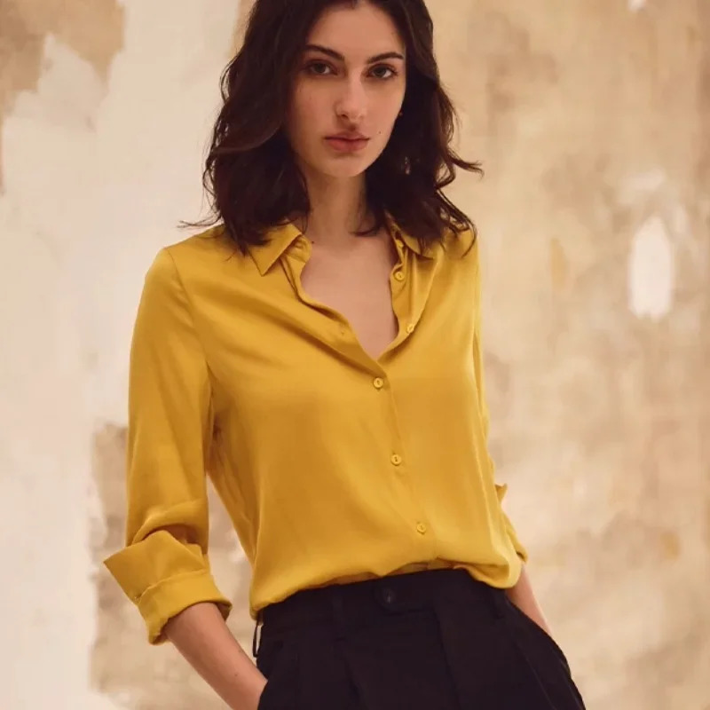 Satin Vintage Womens Shirts Springsummer Solid Korean Clothing Loose Long Sleeves Tops Poloneck Fashion Women Blouses 250724