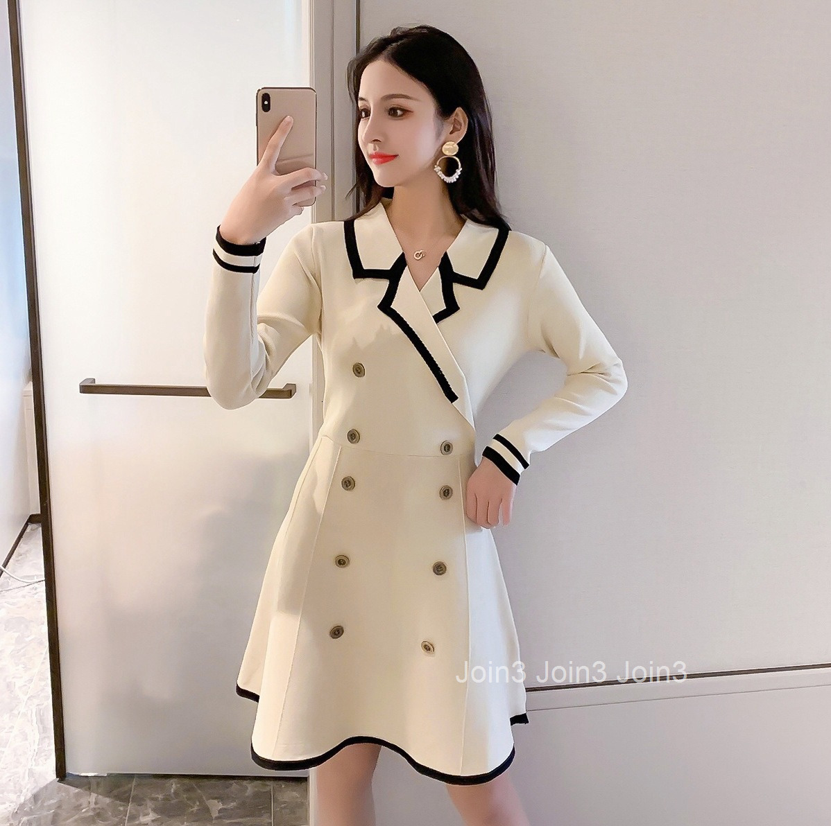 Elegant Socialite Base Dress Autumn Winter Slim Fit Slimming Little Fragrance Milk Knitted Long Sleeve Dress