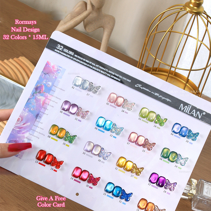 Rormays Cat's Eye Sequins gel Polishing 32PCS Semi permanent Varnish Soaking Shiny UV Whitening Nail Gel Primer Cat's Eye Salon Wholesale Fa