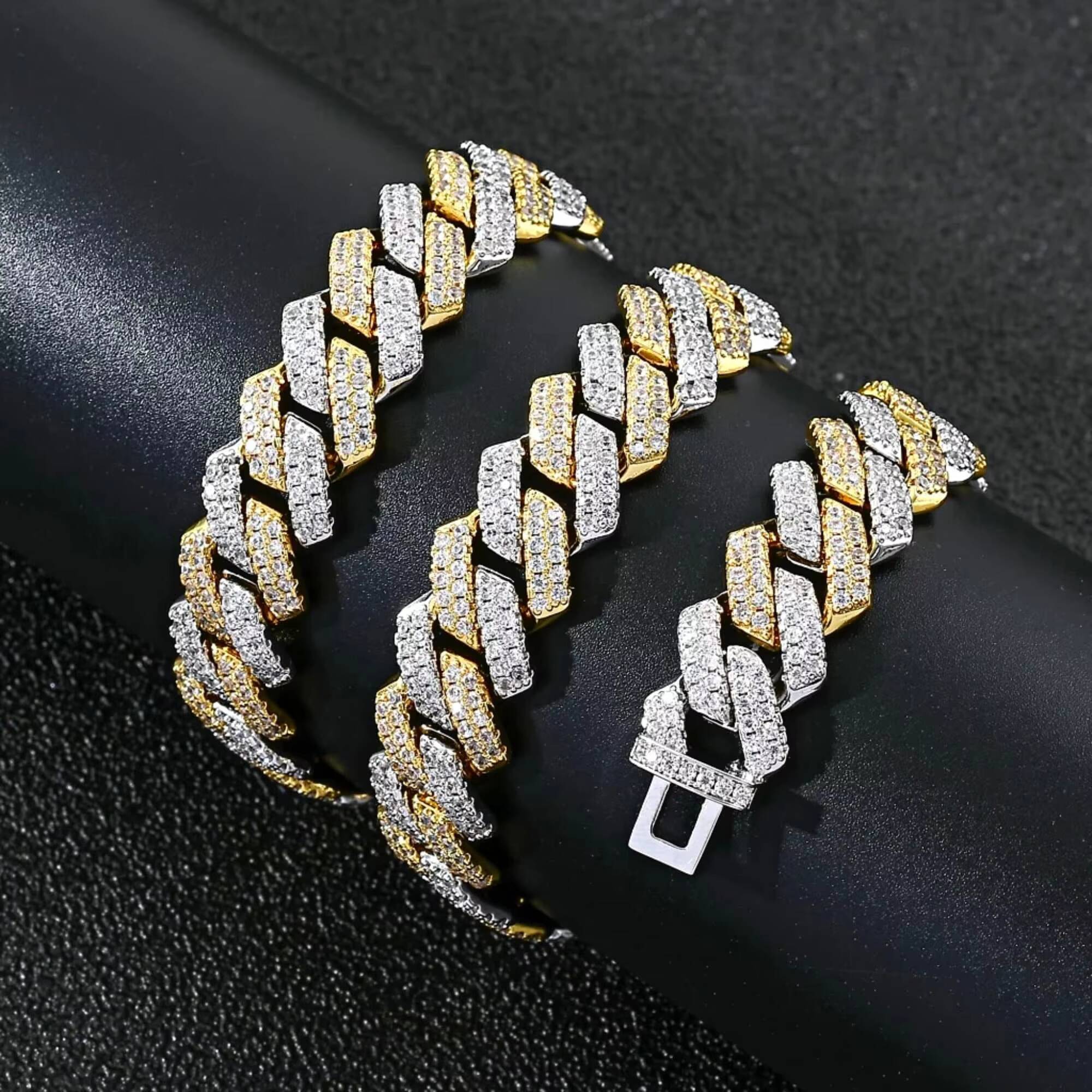 Two tone diamond chain crafted in 925 sterling silver with high quality moissanite diamonds vvs clarity cuban chain collection