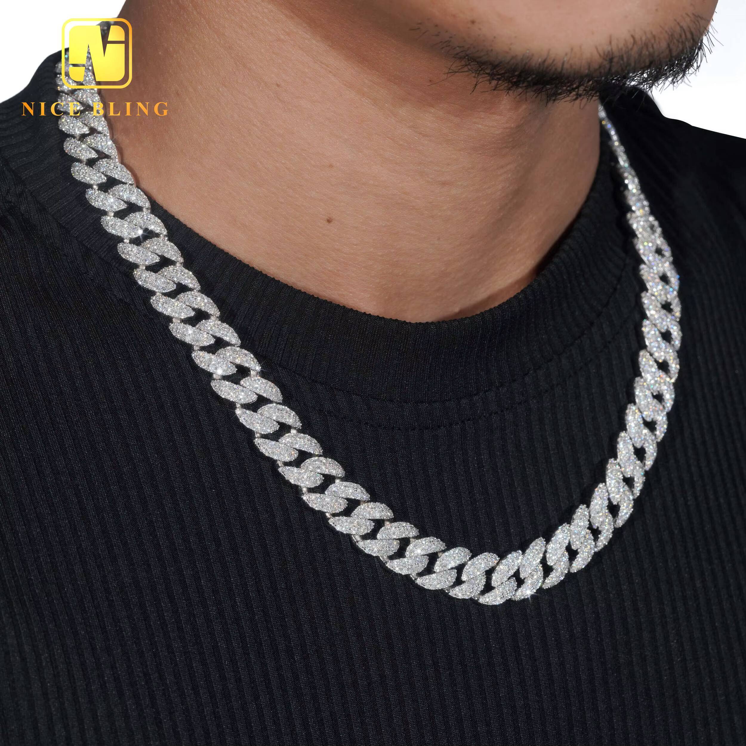 Custom Hip Hop Jewelry Necklace 13mm Diamond Iced Out Cuban Link Chain 925 Sterling Silver VVS Moissanite Necklace Bracelet