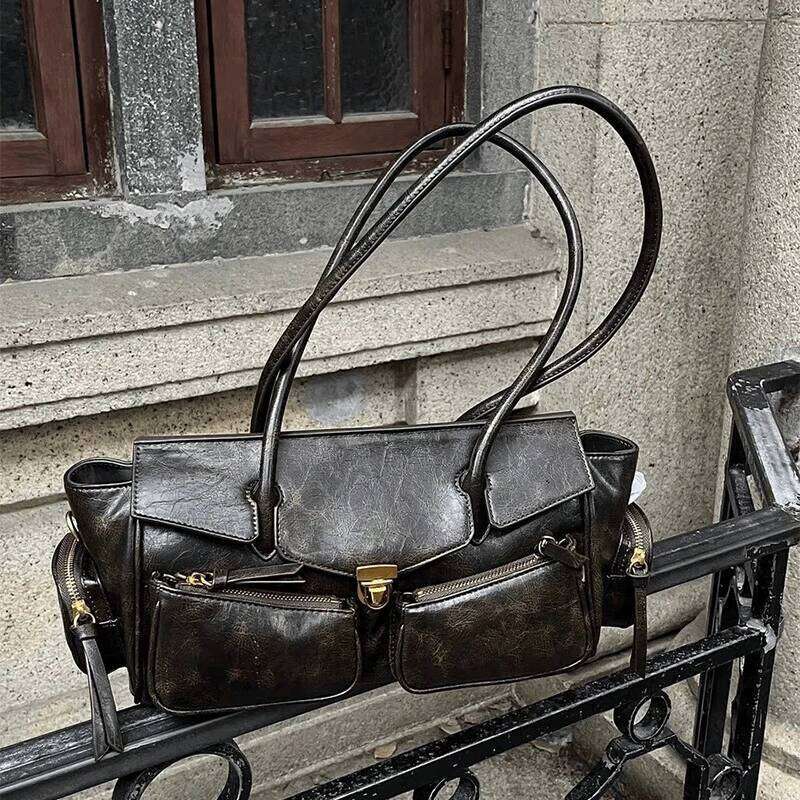 Women's Bags Designer Women's Bags Designer Vintage Underarm For Girl Versatile Multi-Pocket Motorcycle Designer Handbag Spaghetti Strap Lea