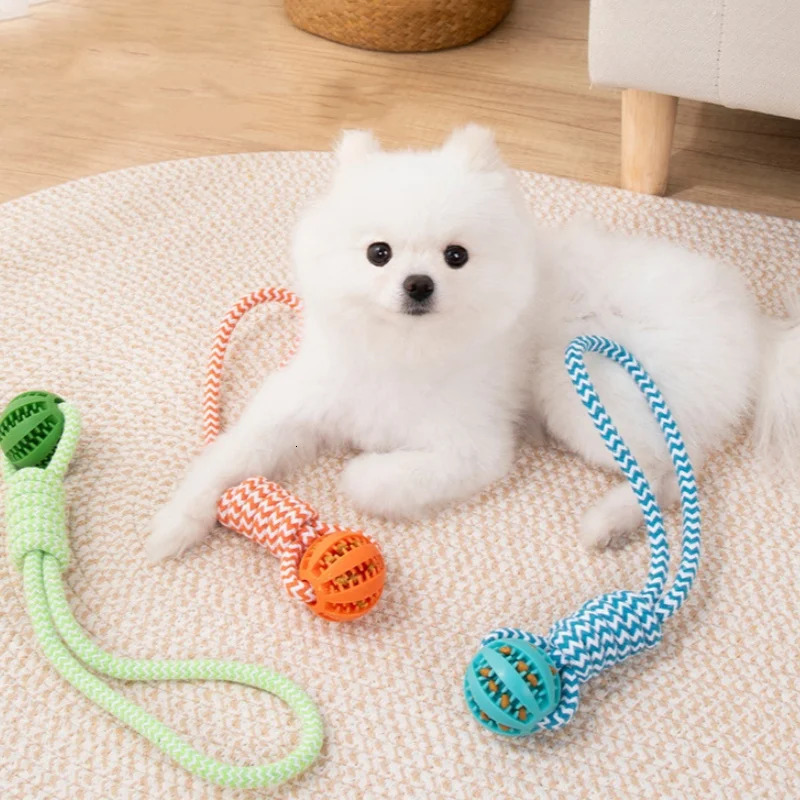 Dog Ball Toy with Rope Interactive Leaking Balls for Small Medium Dogs ChewResistant Pet Tooth Cleaning 250729