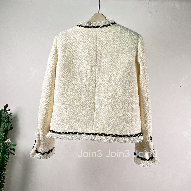 Autumn/Winter New Celebrity French Tweed Tassel Single breasted Small Fragrant Long Sleeve Coat Short Women