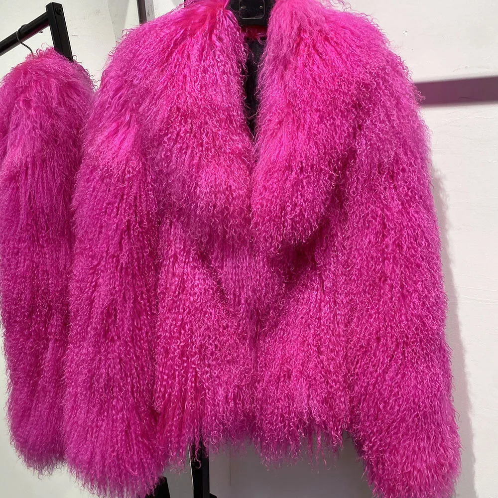 YOLOAgain Womens Mongolia Sheep Fur Jacket With Collar Winter Outerwear 250723