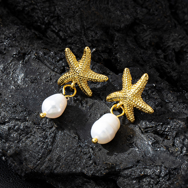 Elegant Beach Vibes: Simple Yet Cute Starfish & Pearl Studs for Special Occasions