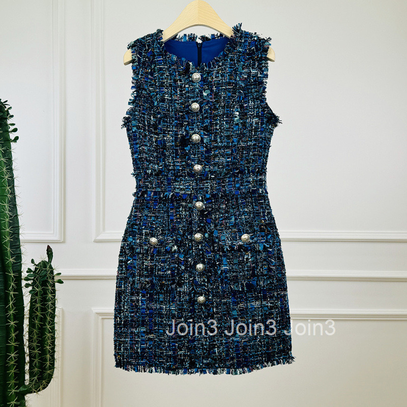 Autumn Winter New French Style Elegant High J-Sense Tweed Woven Base Sleeveless Vest Dress Short Skirt