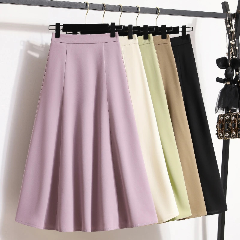 Ladies Summer High Waist Plus Size Skirts Mid to Long Flowing Suit Skirt Style Casual Solid Color Aline Skirt 250729